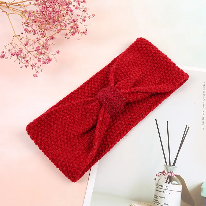 

Korean version of the retro hairband custom autumn and winter simple bow hairband pure color wool elastic headband