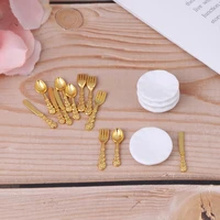 12pcs ceramic plate knife fork spoon tableware kitchen food furniture toys for 112 dollhouse miniature accessories