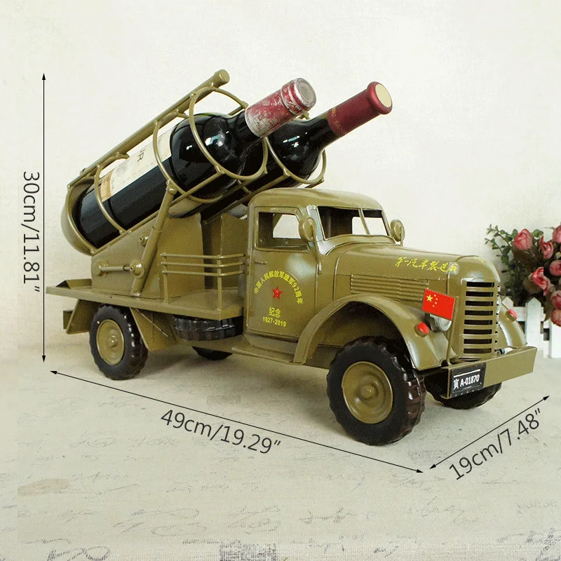 

Chinese Army Car Model Sculpture For Home Decoration Living Room Decor Wine Rack Ornaments Red Wine Holder Crafts Wedding Decor