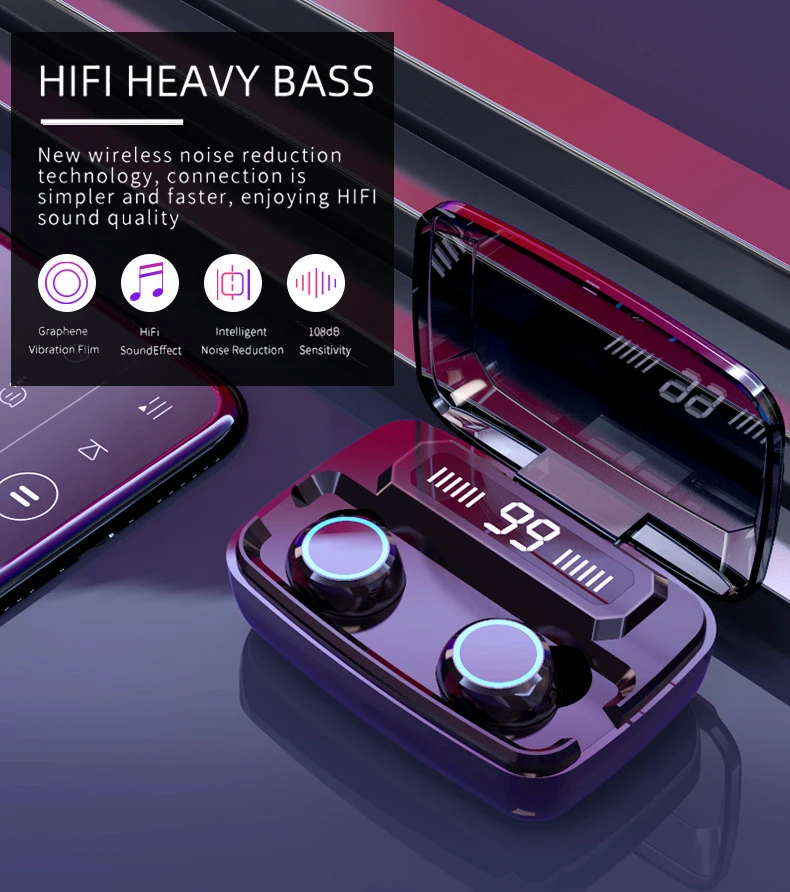 8D беспроводные наушники Bluetooth наушники V5.0 Спортивные Беспроводные наушники светодиодный дисплей сенсорное управление стерео гарнитура с микрофоном