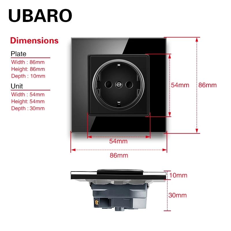 UBARO Пособия по немецкому языку AC110 250V 16A черного цвета с украшением в виде