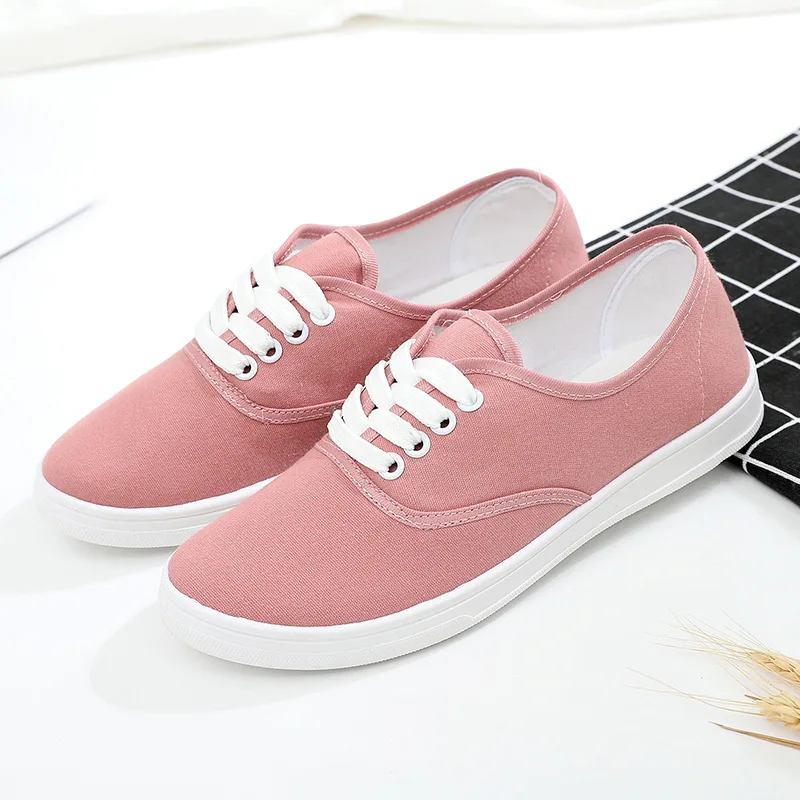 

2020 Autumn Loafers Canvas Shoe Sneakers for Women Shoes Breathable Women's Casual Shoes Lace Up Solid Color Woman Shoes 35-41