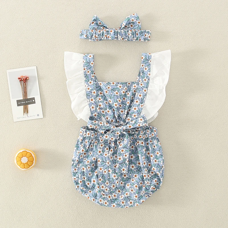 

Baby Clothes Baby Girl Clothes Setnewborn Sleeveless Floral Romper Jumpsuit+headband Set Outfit Pour Enfants