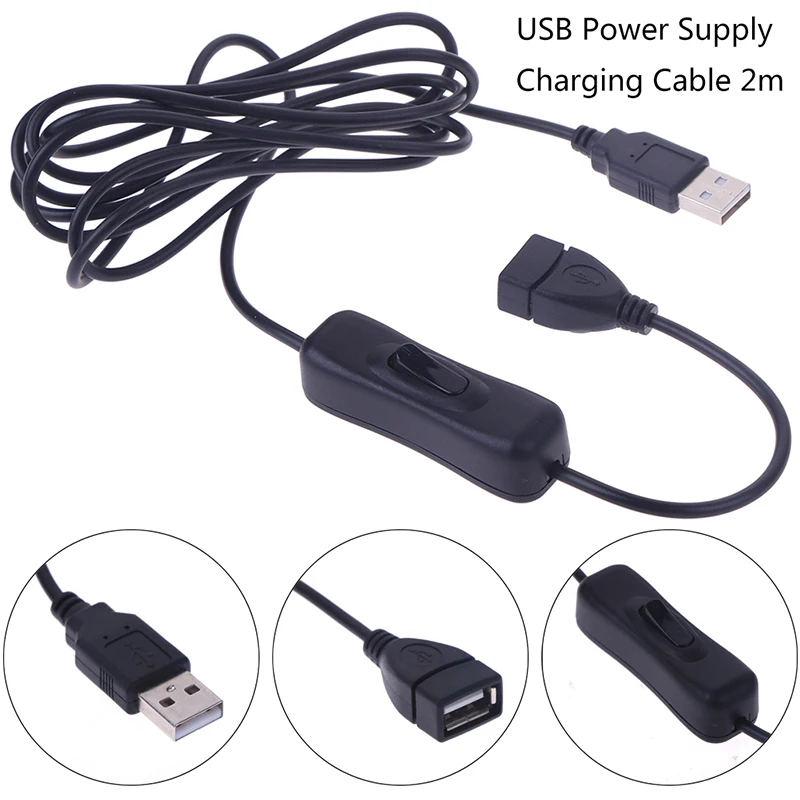 

1Pc USB Cable Male To Female Switch ON OFF Cable Toggle LED Lamp Power Line 2m