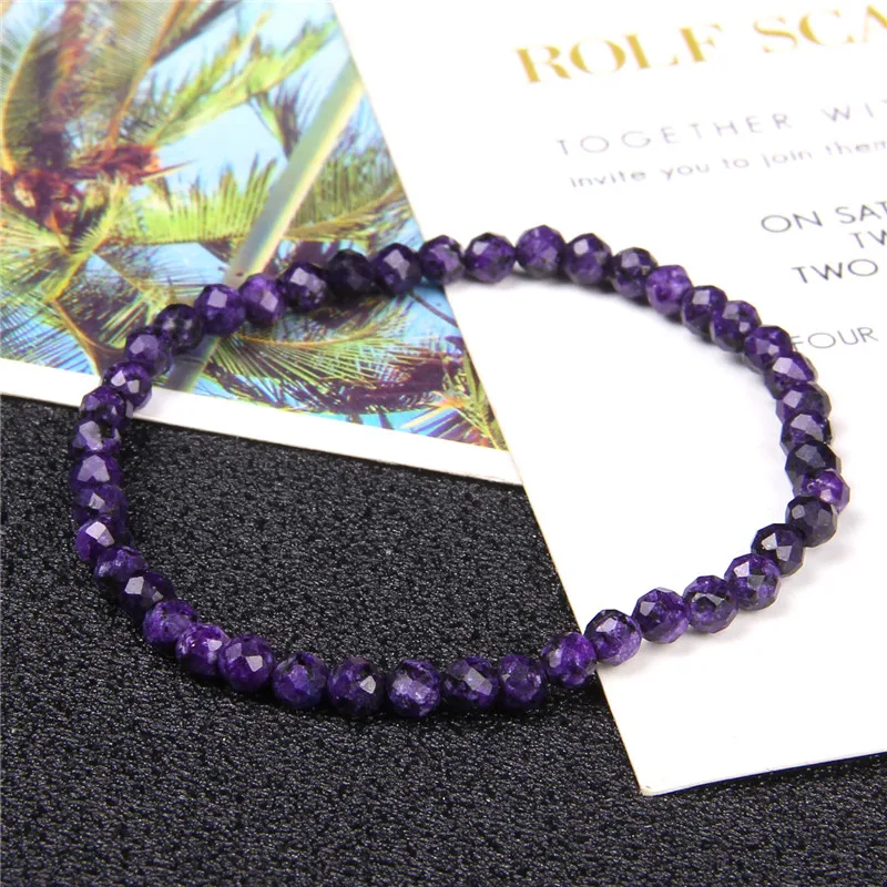 Top Quality 4mm Handmade Micro Faceted Beads Bracelet Women Natural Charoite Labradorite lapis lazuli Obsidian | Украшения и