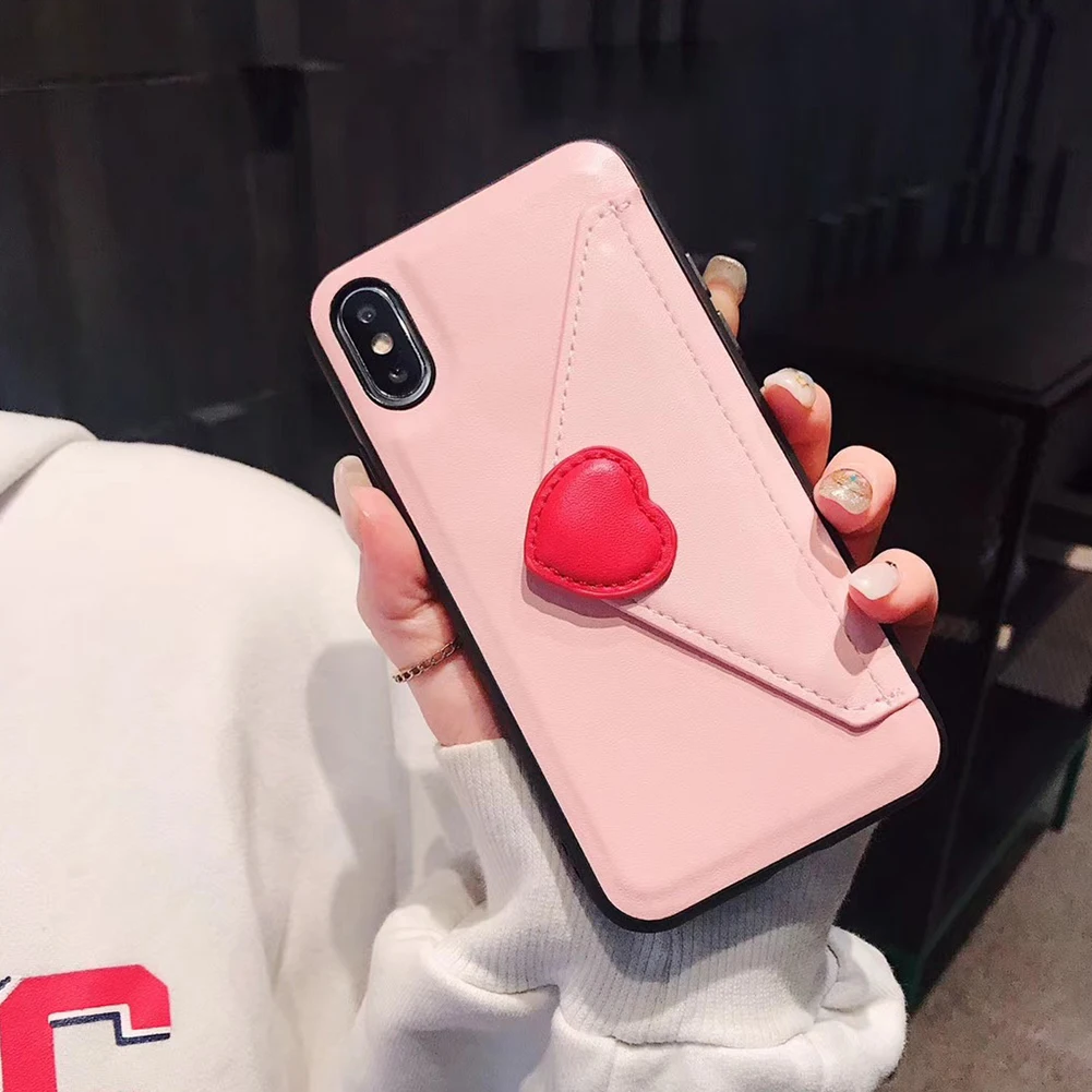 Card Slot Wallet Phone Case For iPhone 11 Pro XS MAX XR X Lovely Heart Pattern Soft TPU Back Cover 6 6S 7 8 Plus Capa |