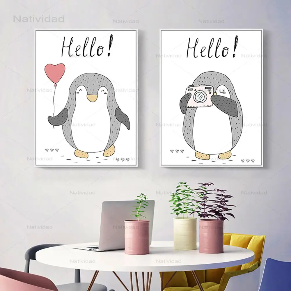 Cartoon Animals Canvas Painting Penguin Polar Bear Posters and Prints Child Kids Bedroom home Wall Decor pictures no frame | Дом и сад