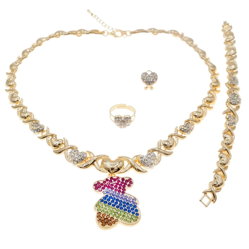 

Fashion XO Color Rhinestone Designed Jewellery Set Beautiful And Noble Gold Plated Party Necklace Earrings Jewelry Sets X0189