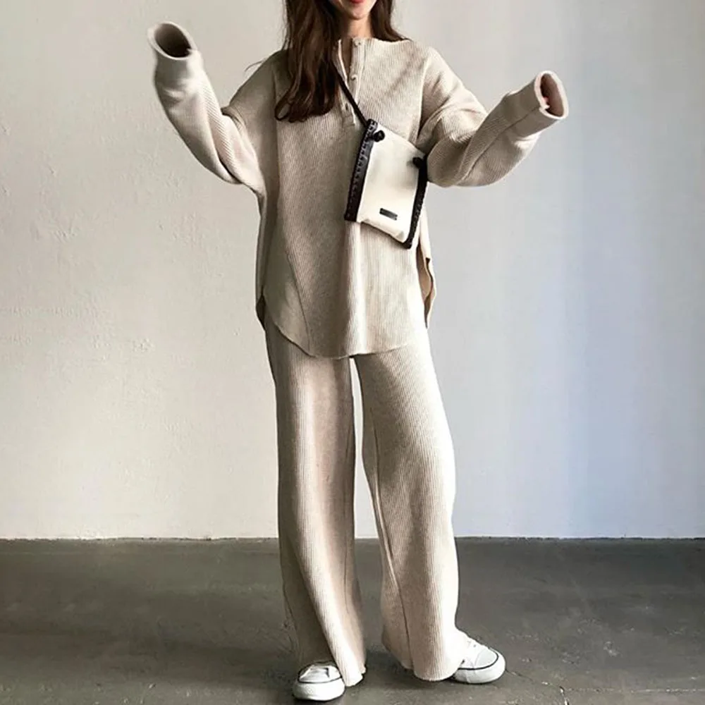 Женский комплект из двух предметов корейский базовый осенний свитер с длинными