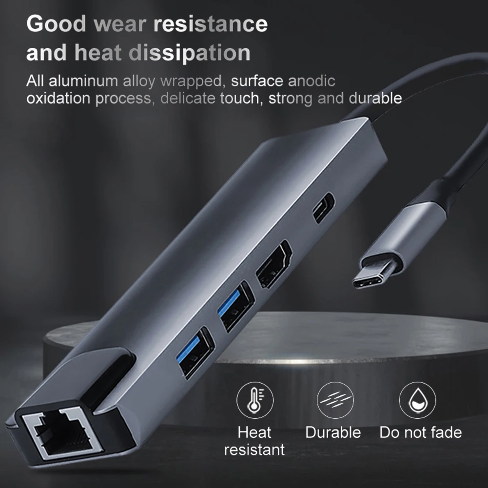 

USB Expander Computer Accessories USB C Hub 5 in 1 USB Type C Hub with 4K HDMI Output USB 3.0 2.0 RJ45 PD Charging