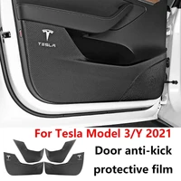 4pcs matte carbon fiber door anti kick protective film for tesla model 3 anti dirt sticker model y leather interior accessories