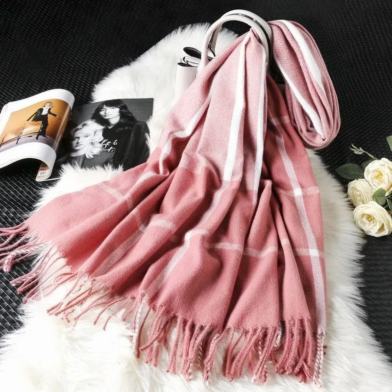 

2020 Fashion Korean Scarves Cashmere Shawls Women Winter Warm Plaid Scarf Cloak Thick Blankets Tassel Scarf Holiday Gifts