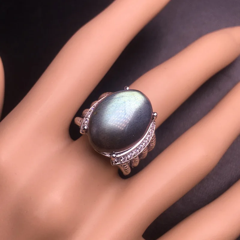 CSJ большой камень 14*19 мм натуральный лабрадорит кольцо 925 серебряный с лунным
