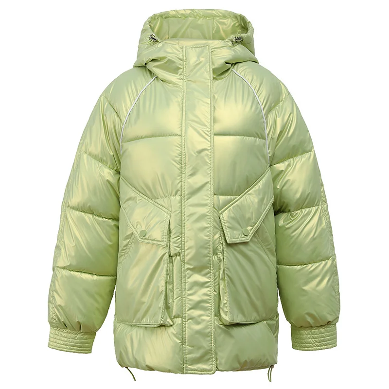 

Mujer Parkas Fashion Cotton-padded Jacket Thicken Washable Women's Short New Hooded Bright Patent Leather Coat Winter Loose