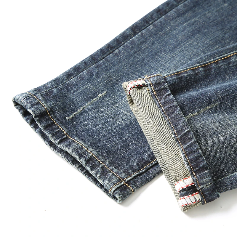 Мужские джинсы синие Стрейчевые прямые зауженные большие размеры 40 Осень-зима 2019