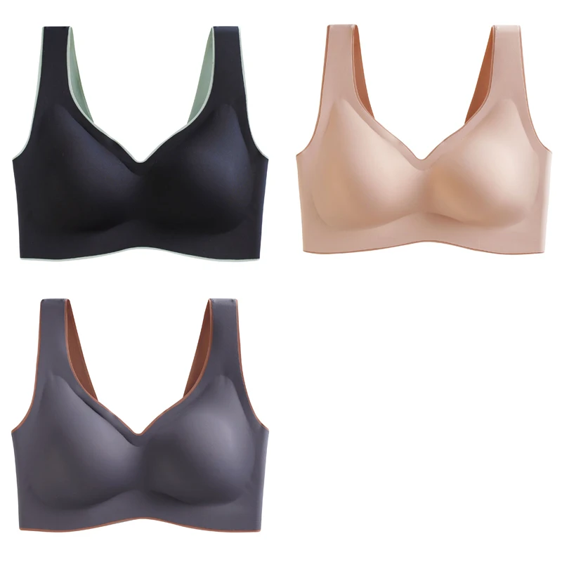 

3pcs Latex Plus Size Push Up Bralette Seamless Bras For Women Brassiere Bra Vest Gathers Shock-Proof Pad