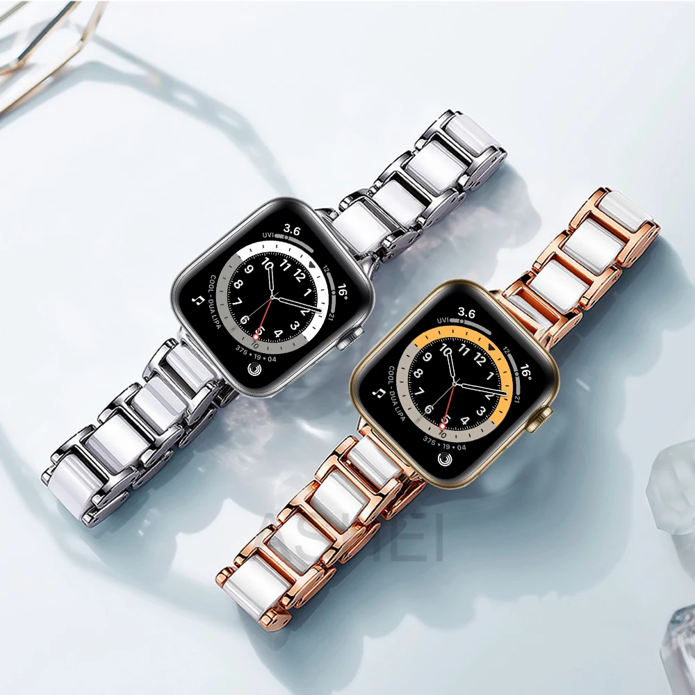 

correa for iwatch se apple watch 6 5 4 44mm 40mm 3 42mm 38mm band slim Ceramics Stainless Steel bracelet for apple watch strap