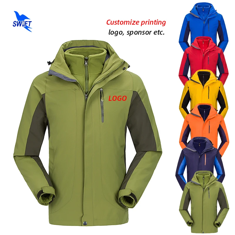 

Men Women Removable Fleece Liner 2 In 1 Hiking Jacket Outdoor Waterproof Winter Thermal Skiing Workout Hooded Coat Customize
