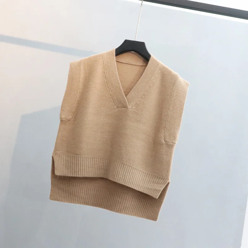 

2021 Spring New Women Loose V Neck Pullover Sleeveless Jacket Office Ladies Casual Solid Clothes Knitted Sweater Vest Tide G732