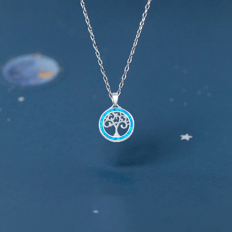 

ROLILASON Trendy Blue Fire Opal Silver Stamped Fashion Jewelry Necklace Pendants for Women party anniversary gift OP611