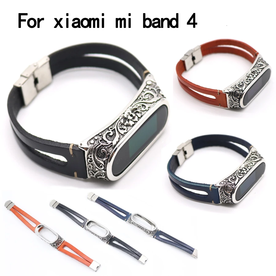 Кожаный ретро браслет для mi band 4 аксессуары браслета кожаный xiaomi