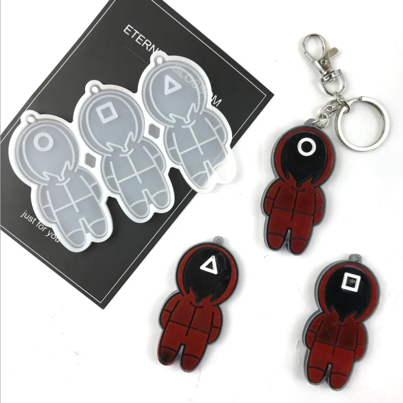 

Squid Game Five-pointed Star Sugar Cake Doll Doll Keychain Pendant Resin Mold DIY Masked Car Coaster Mold Jewelry Pendant