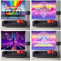 retro futuristic background cloth wall tapestry city fantastic landscape triangle pyramid wall hanging blanket for bedroom dorm