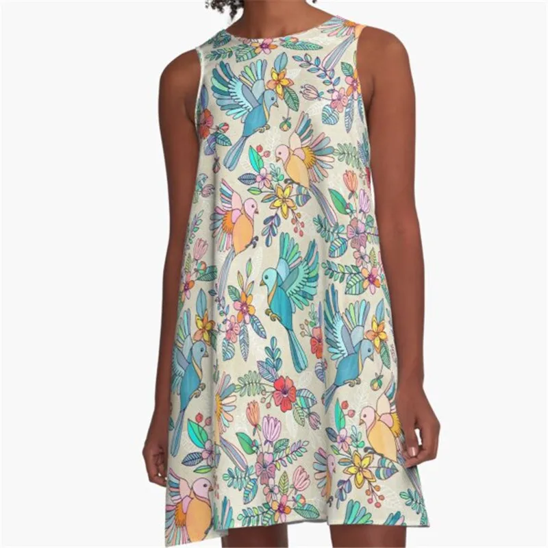 

Fashion Women summer dresses Watercolor forest Printed A-Line Boho Dress for women harajuku Sexy ladies mini short beach dress