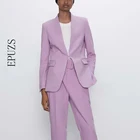 Женский блейзер на одной пуговице ZA, винтажный фиолетовый блейзер с длинным рукавом, для офиса, 2021