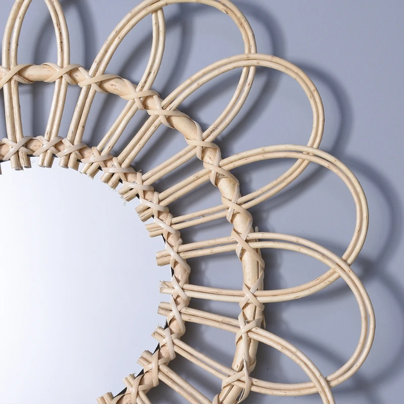 

Rattan Hanging Wall Mirror Innovative Art Decoration Flower Makeup Dressing Mirrors for Apartment Living Room Bedroom Bathroom