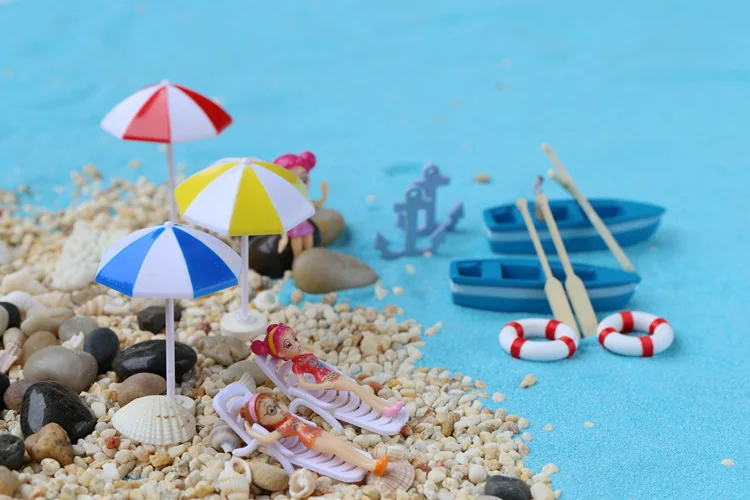 lovely fairy garden miniature doll house diy ornament artificial sunshade beach chair boat bird micro diy accessories free global shipping