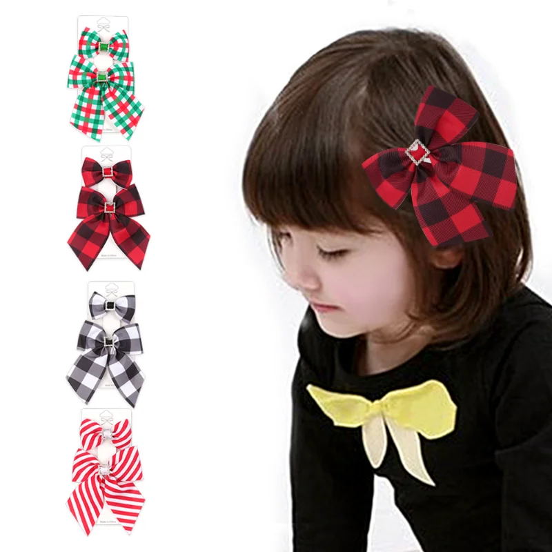 

Заколка для волос в клетку с бантом для маленьких девочек заколка для волос с милым принтом с боковой челкой модные аксессуары для волос Дет...