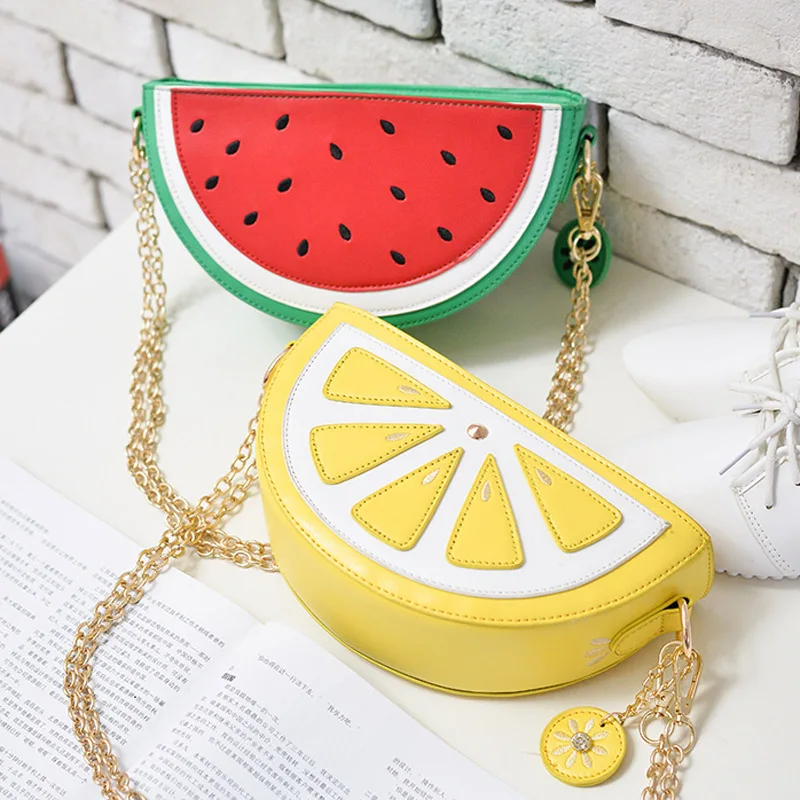 

summer new female bag PU leather women bag cute fruit packet chain shoulder messenger bag orange watermelon Strawberry bag #30