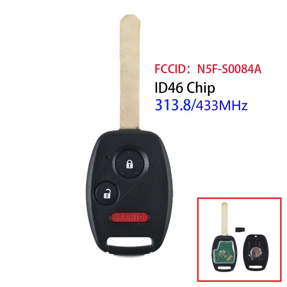 3 Кнопки Dandkey 2+ 1 кнопки для Honda Civic Pilot дистанционного ключа MLBHLIK-1T/CWTWB1U545/N5F-S0084A/OUCG8D-380H-A с чипом ID46 433/313. 8 МГц - Количество кнопок: 3 Кнопки
