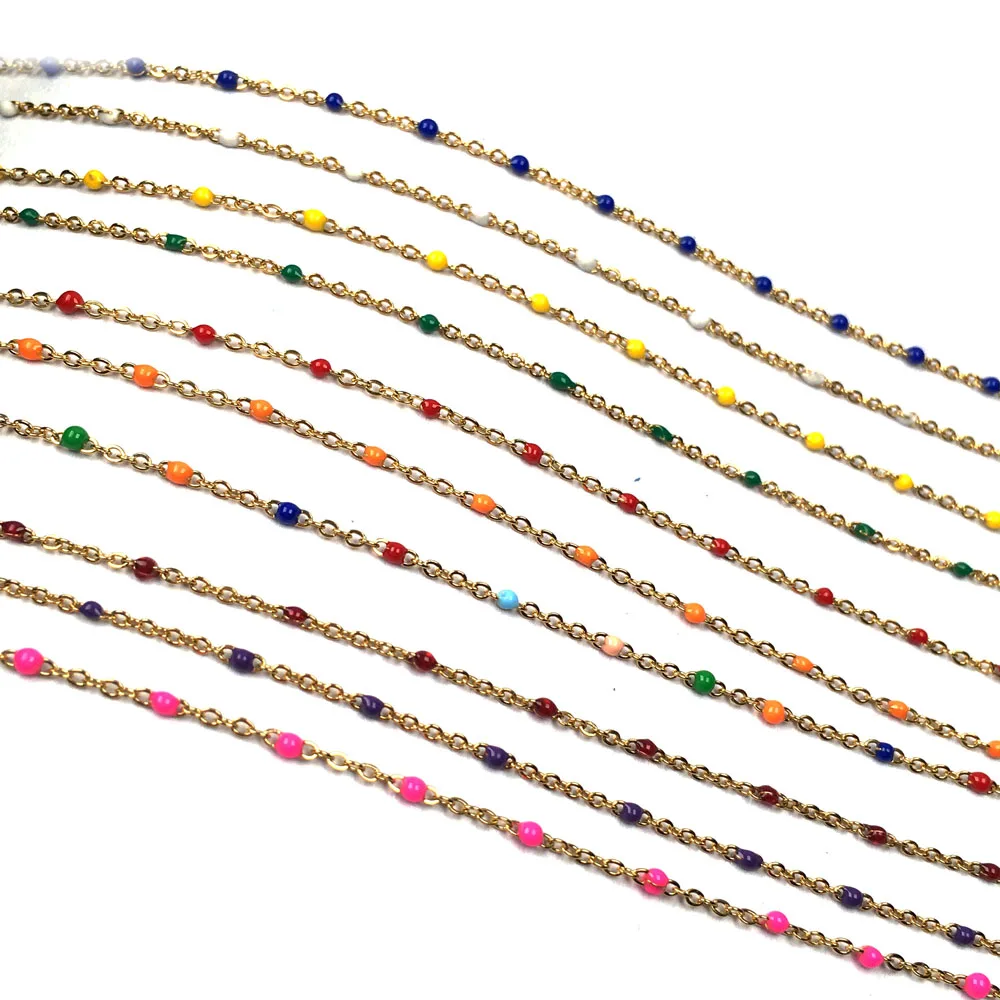 

1Meter Gold Color Chains Stainless Steel Blue/Red/Pink Enamel Beads for DIY Necklace Bracelet Anklet Jewelry Making Findings