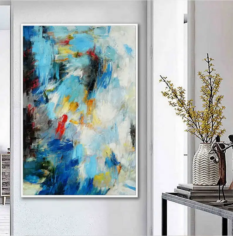 Koop Extra Grote Borstel Slag Oversize Verticale Moderne Kleurrijke Wall Art Hand Geschilderd Olieverfschilderij Living Eetkamer Bed Room