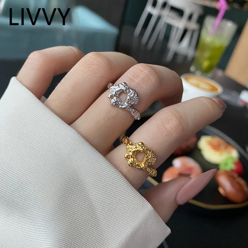 

LIVVY Fashion Irregular Concave-convex Surface Hollow Geometric Adjustable Ring For Women Couple Unique Design Jewelry Gift