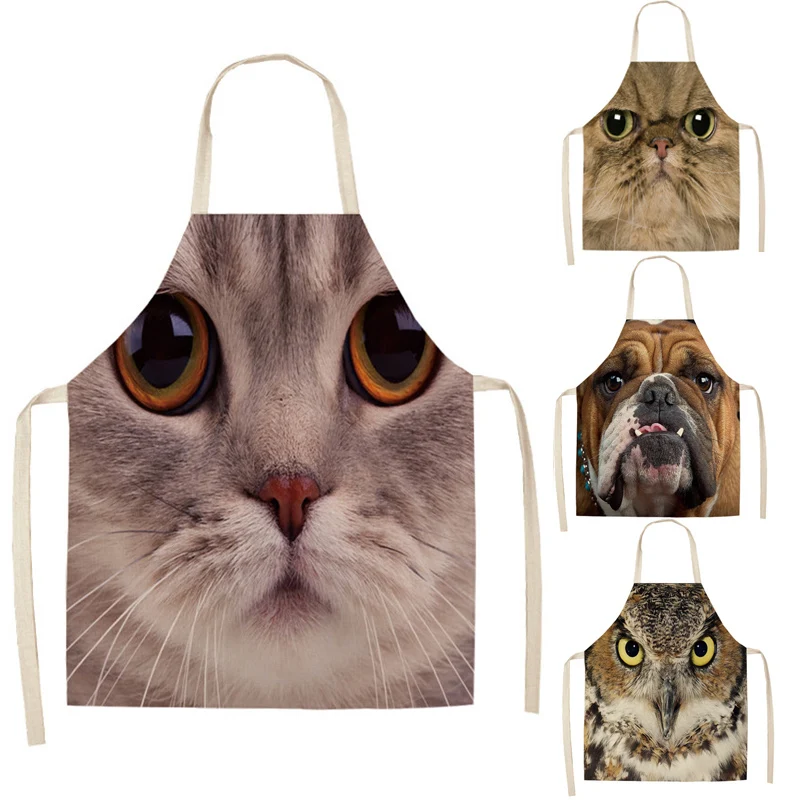 1 шт. кошка тигр Собака Сова Кухонный Фартук с принтом без рукавов из хлопка и льна