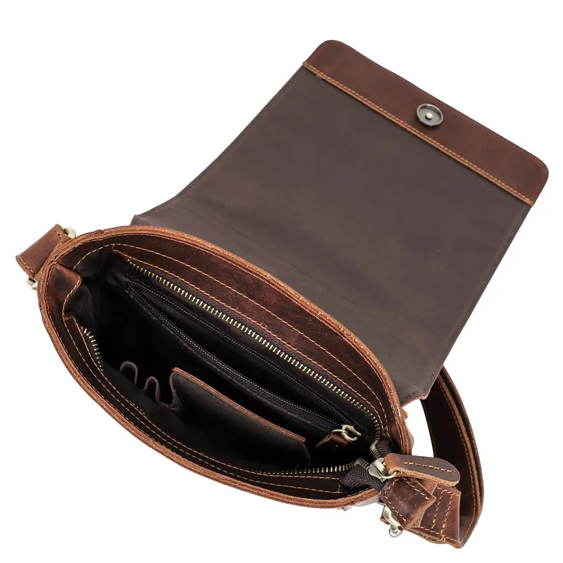Retro Crazy Horse Leather Men's Shoulder Bag Multifunctional Casual Men's Messenger Bag Large Capacity iPad Computer Bag