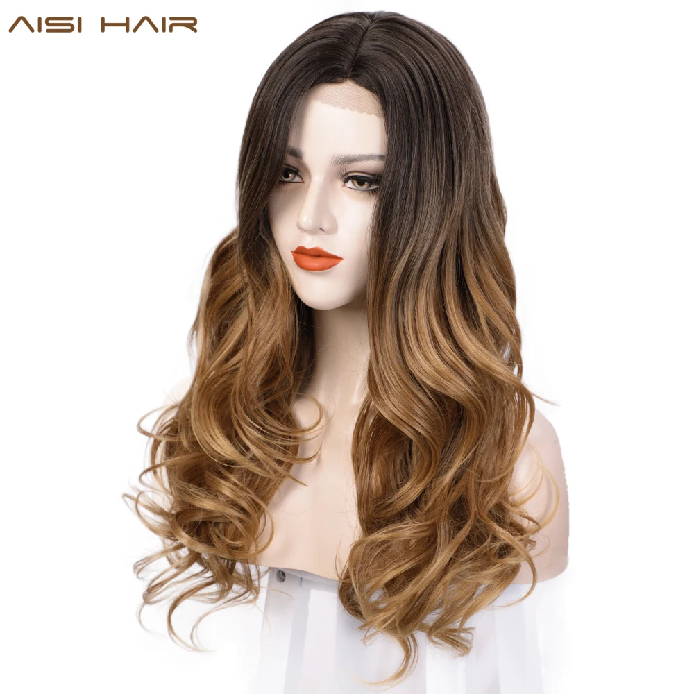 Длинные волнистые синтетические парики AISI HAIR парик со шнуровкой спереди Омбре