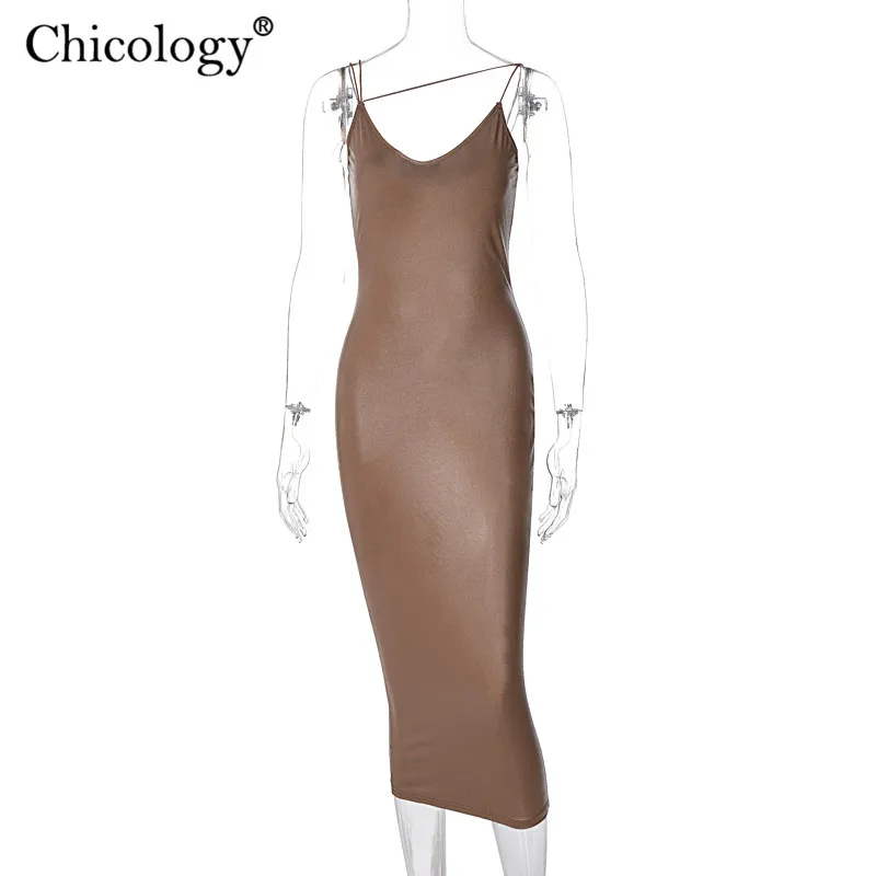 Chicology PU сексуальное элегантное платье миди на тонких бретельках Bodycon 2020 зимняя