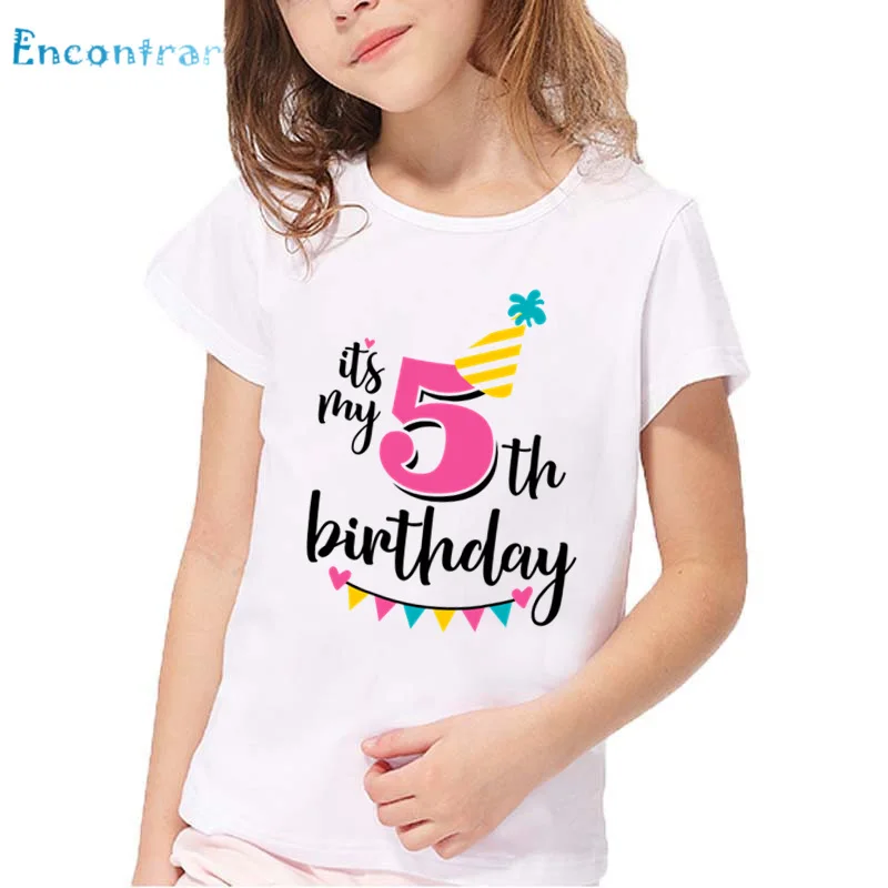Веселая футболка с надписью Happy Birthday Number 1 7 и бантом детские летние белые топы для