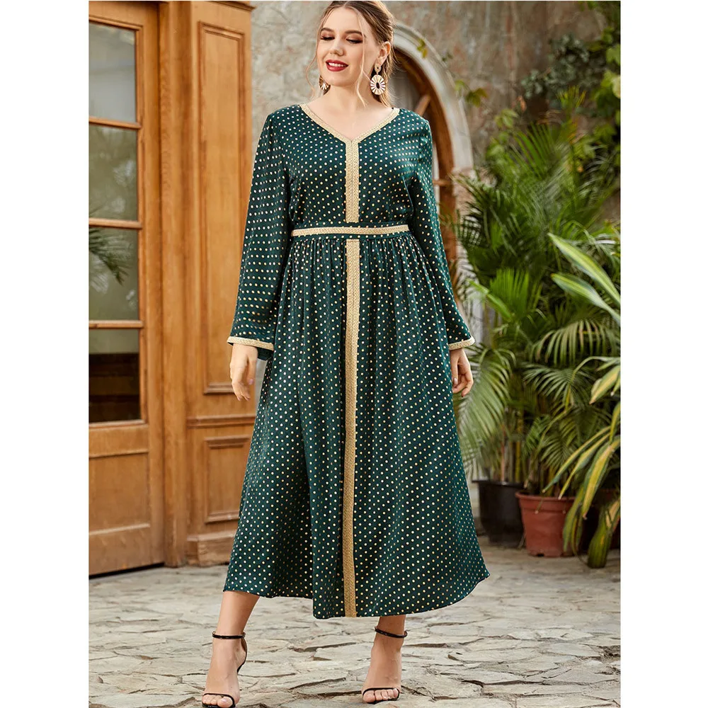 

Женское длинное платье в горошек, свободное платье в арабском стиле