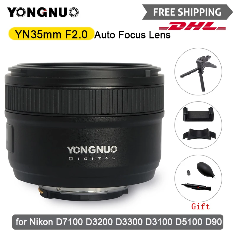YONGNUO YN35mm F2.0 Auto Focus Lens Wide-Angle Large Aperture lenses for Nikon F Mount D3200 D3400 D3100 DLSR Camera