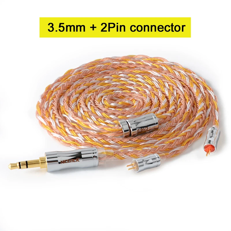 3.5mm With 2Pin NICEHCK C16-2 16 Core Медь серебро смешанные кабель 3,5/2,5/4,4 мм разъем MMCX/2Pin/QDC/NX7 булавки для ZSX C12 TFZ V90 NICEHCK NX7 Pro/F3 - Цвет: 3.5mm With 2Pin