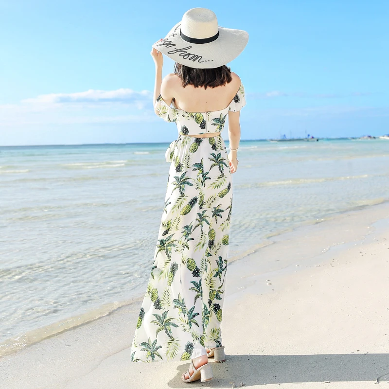 

New Products in Summer 2019: Skinny Open Back Printed Chiffon Dress Bohemian Long Skirt Beach Resort Skirt