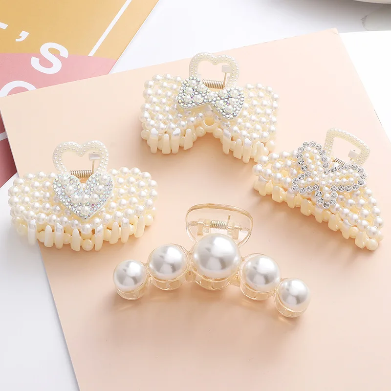 Заколка в форме сердца с искусственными жемчужинами и кристаллами|Шпильки