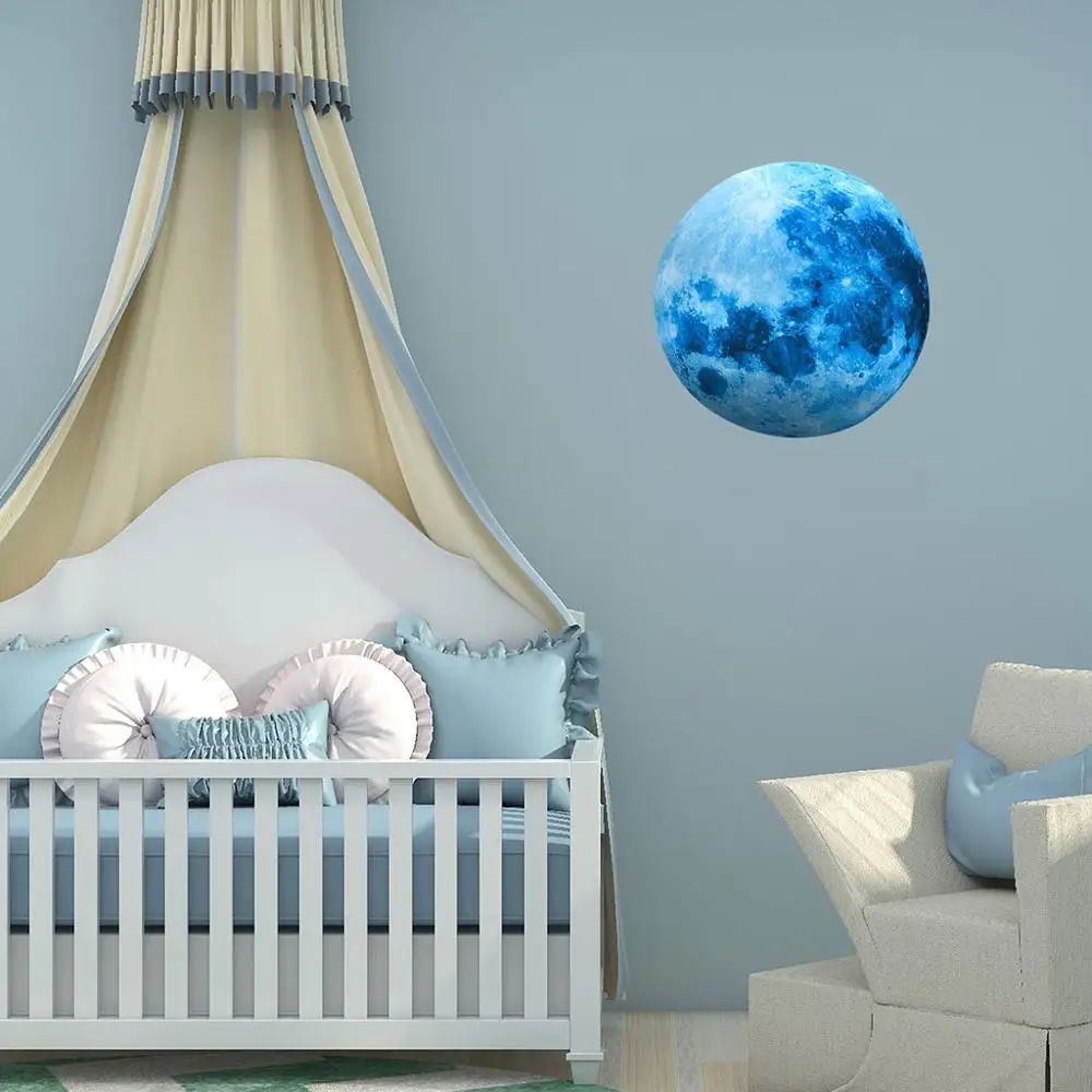 

30cm Luminous Blue Moon 3D Wall Sticker living room bedroom decoration for kids room home decals Glow in the dark Wall Stickers