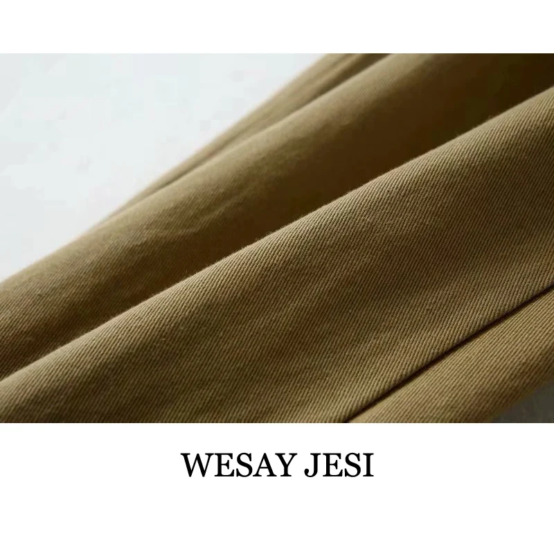 

WESAY JESI Women's Pants Spring New Khaki Cotton Twill Elastic Mid Waist Loose Straight Trouser Casual Streetwear Jeans