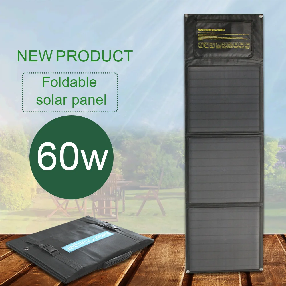 Портативные солнечные панели 60 Вт Батарея DC порт 18 в двойной USB 5 В складная